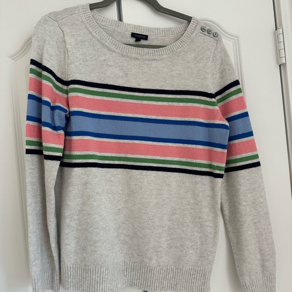 Talbots Gray Sweater with Multicolor Stripes